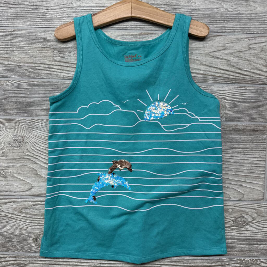 NEW Tank Top Flip Sequins Sun & Dolphins