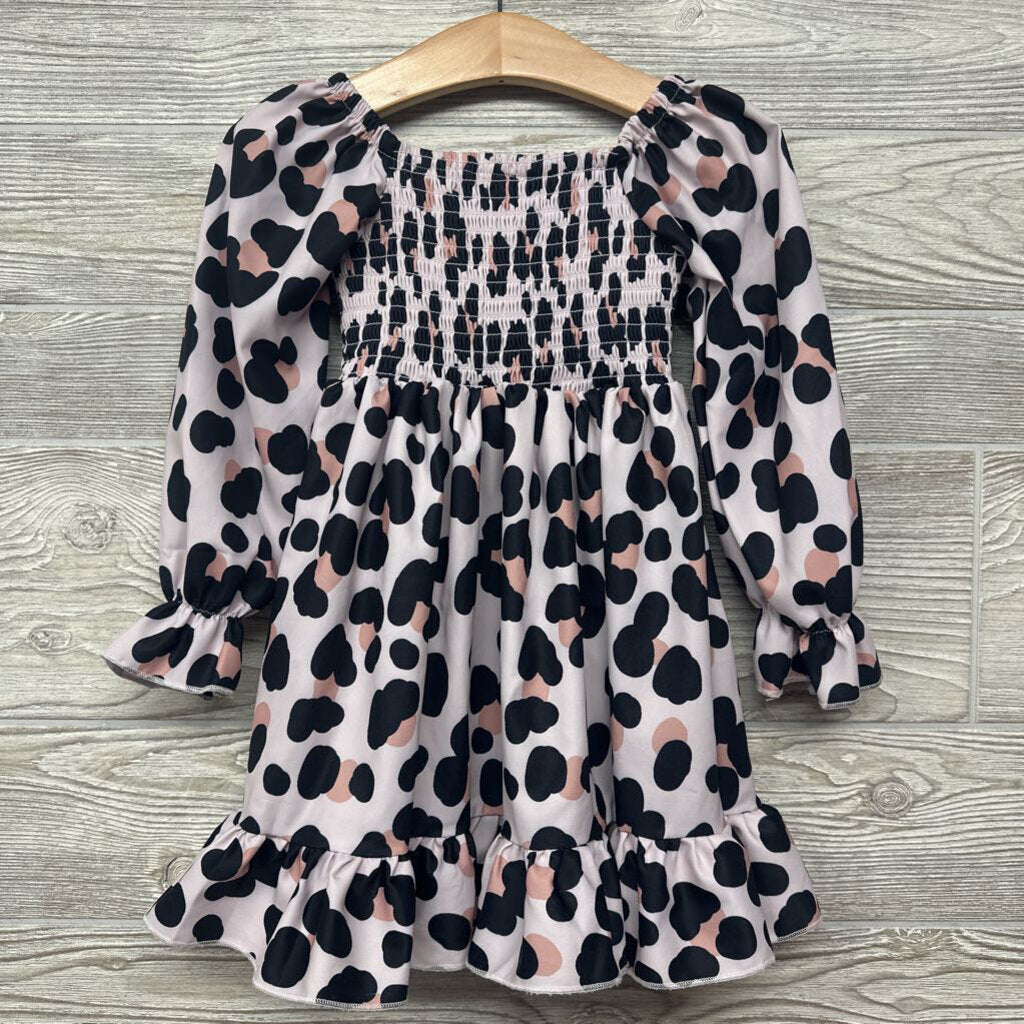 Smocked LS Animal Print Dress