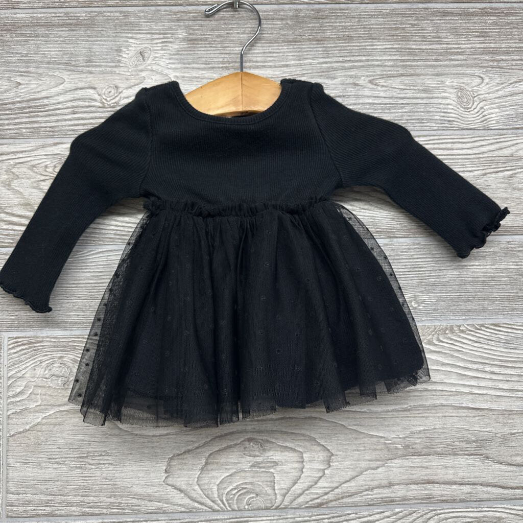 Ribbed Lettuce Trim Tulle Dress