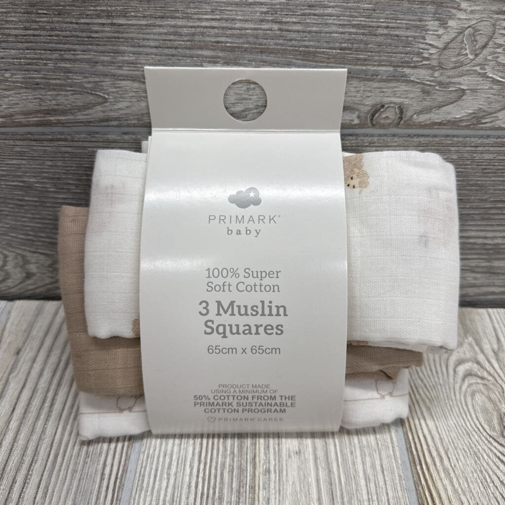 NEW 3 Pk Muslin Squares Sheep