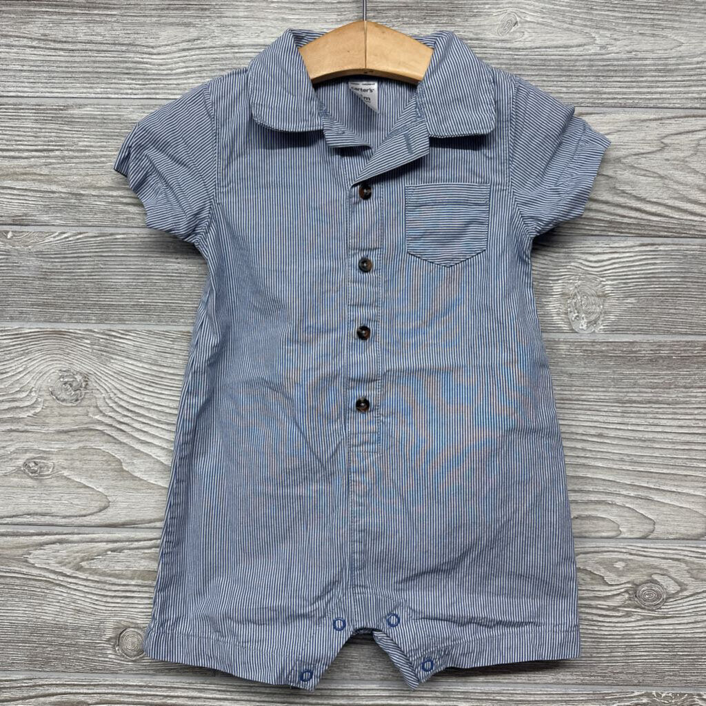 Button Up Shorty Romper Stripes