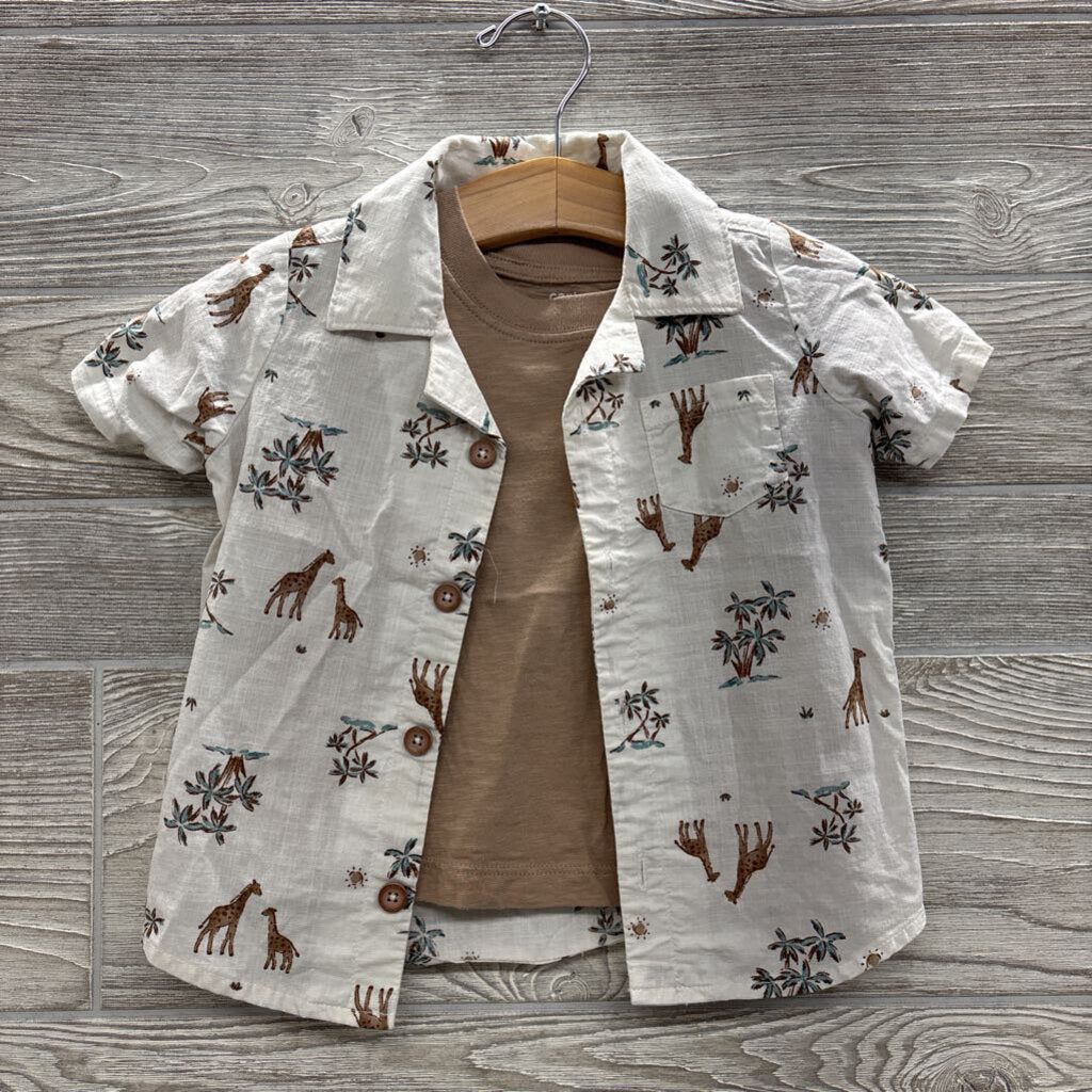 Linen Button Up SS Shirt & Shorts Giraffes