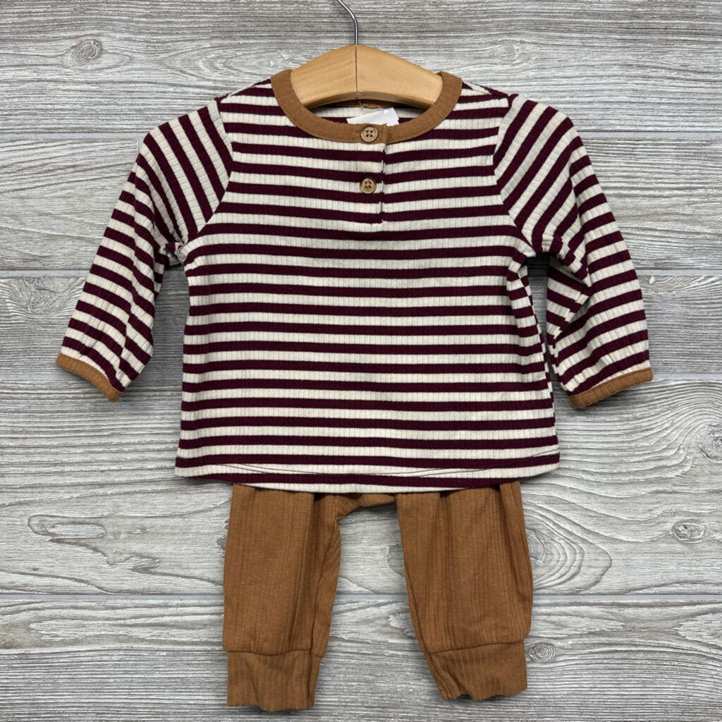 Ribbed Henley Shirt Stripes & Ribbed Pants