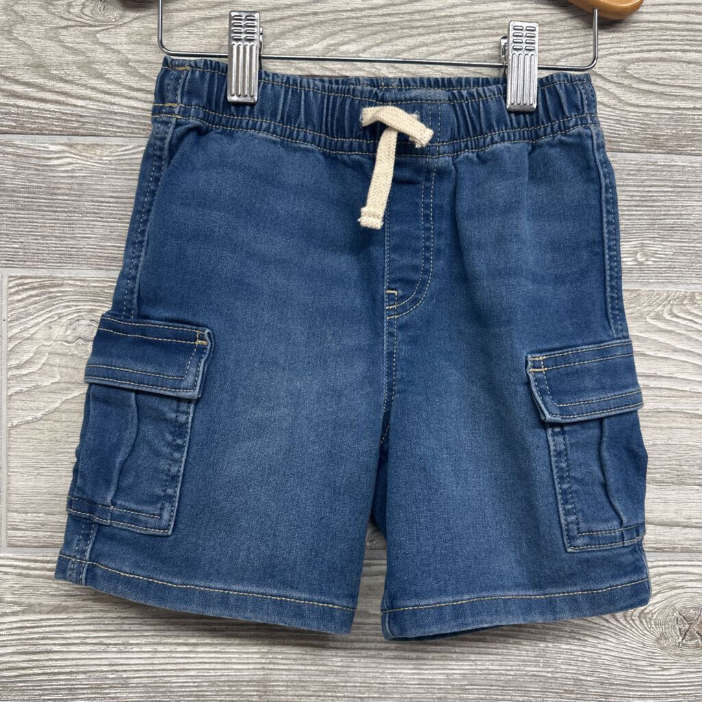 Drawstring Knit Denim Cargo Shorts