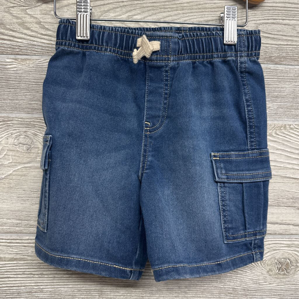 Drawstring Knit Denim Cargo Shorts