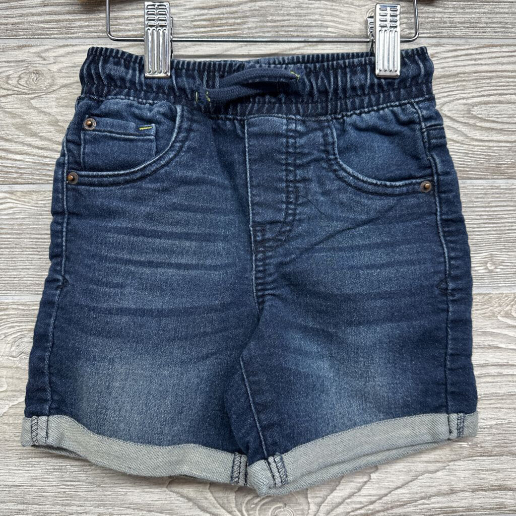 Drawstring Knit Denim Shorts Cuffed