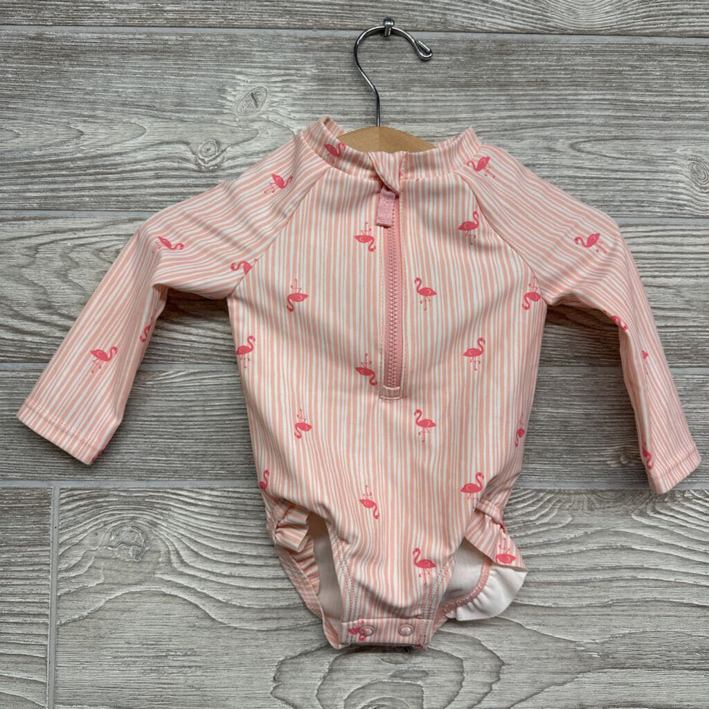 LS 1/4 Zip Swimsuit Stripes Flamingos
