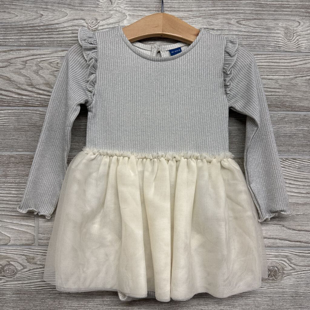 LS Ribbed Tulle Dress Ruffle