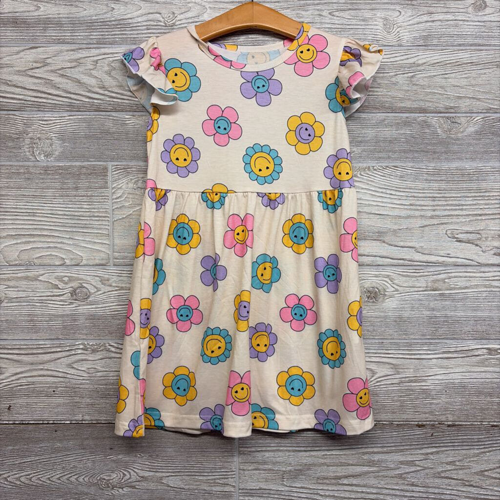NEW Flutter Sleeve Dress Smile Flowers
