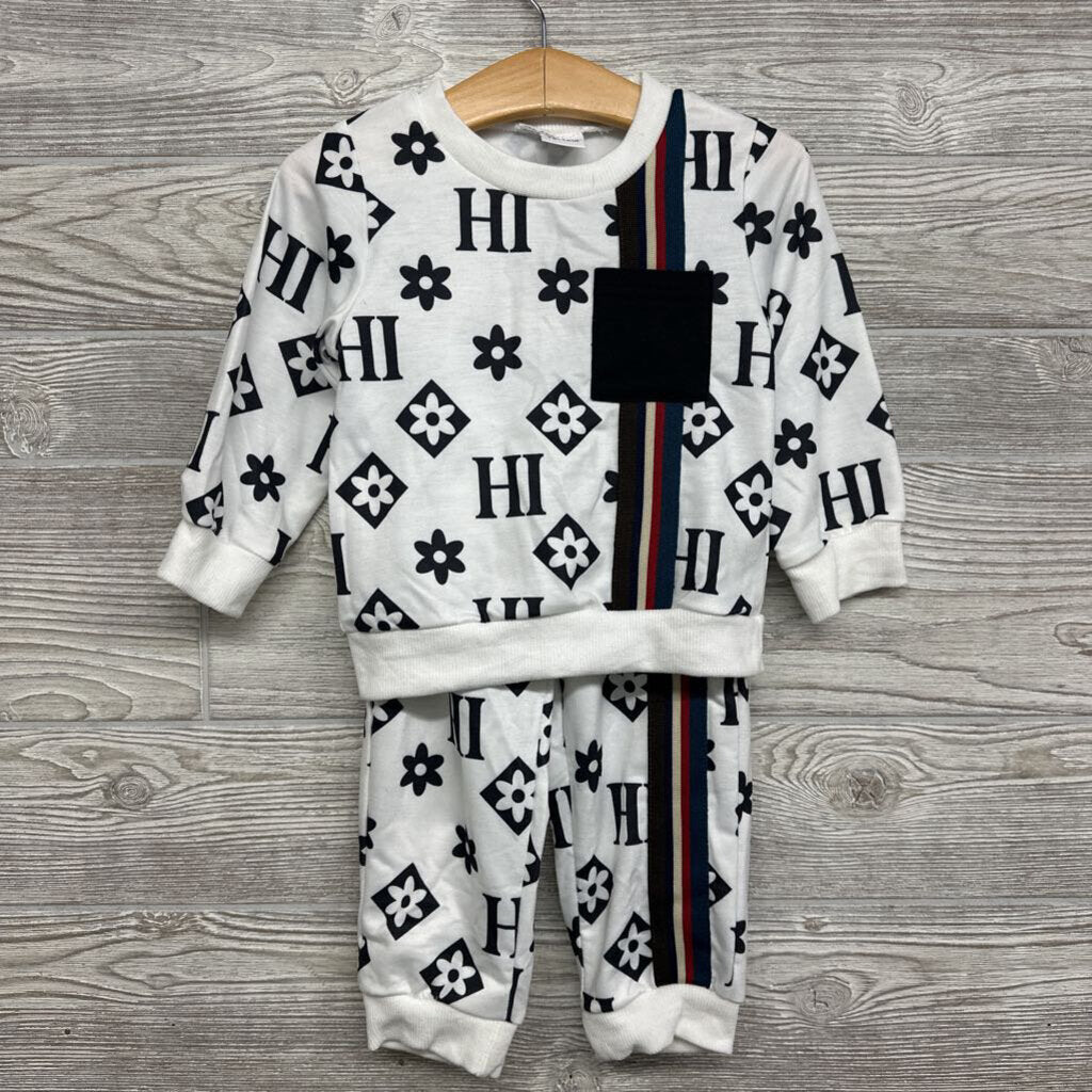 Crewneck & Pants Flowers Chest Pocket