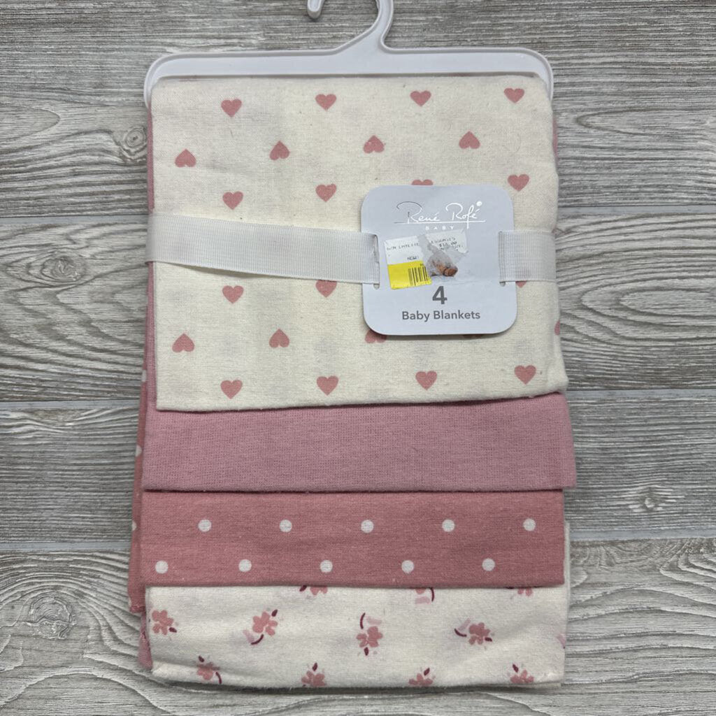 NEW 4 Pk Receiving Blankets Hearts Dots Flowers