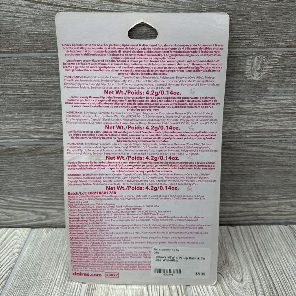NEW 4 Pk Lip Balm & Tin Box