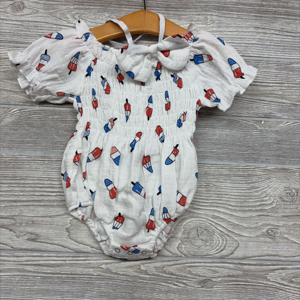 Smocked Romper & Headwrap Popsicles 3-6m