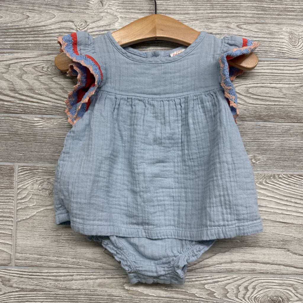 Gauze Bodysuit Dress Flutter Sleeves 6-9m