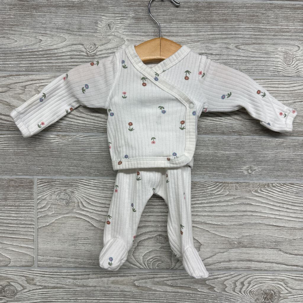 LS Ribbed Side Snap Shirt & Pants Flowers Preemie