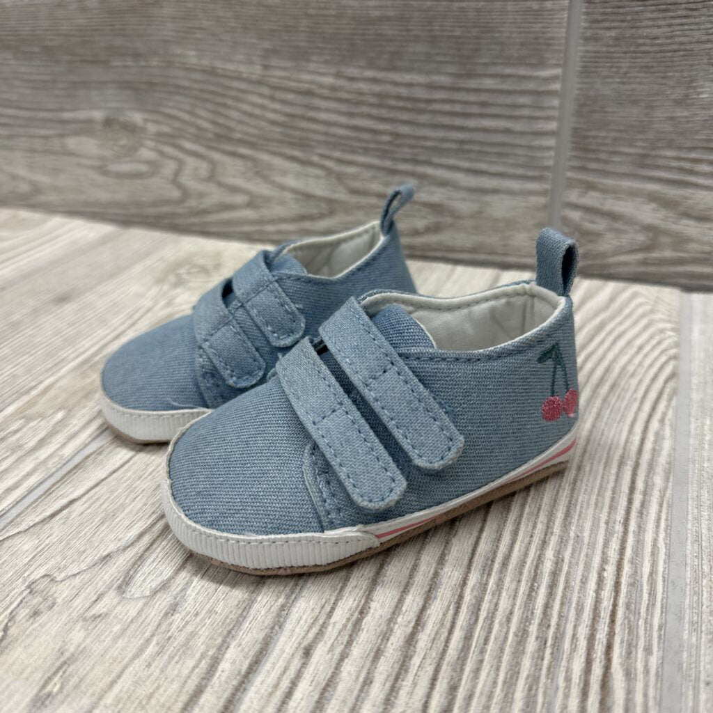 Chambray Velcro Soft Sole Shoes Cherries 1c