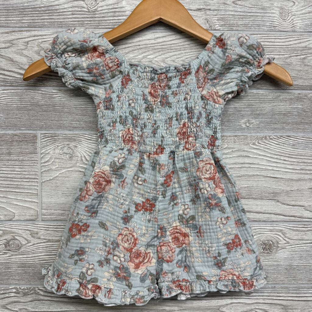 Smocked Muslin Romper Flowers 3t