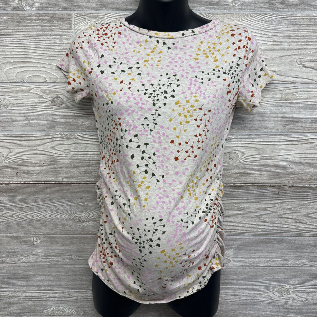 Ruched V Neck Shirt Flowers