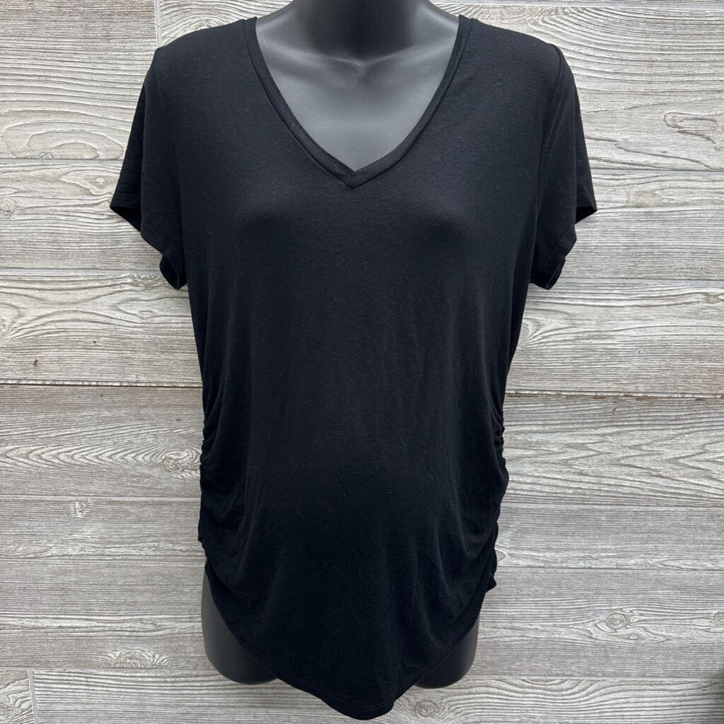 Ruched V Neck Shirt Stripes L