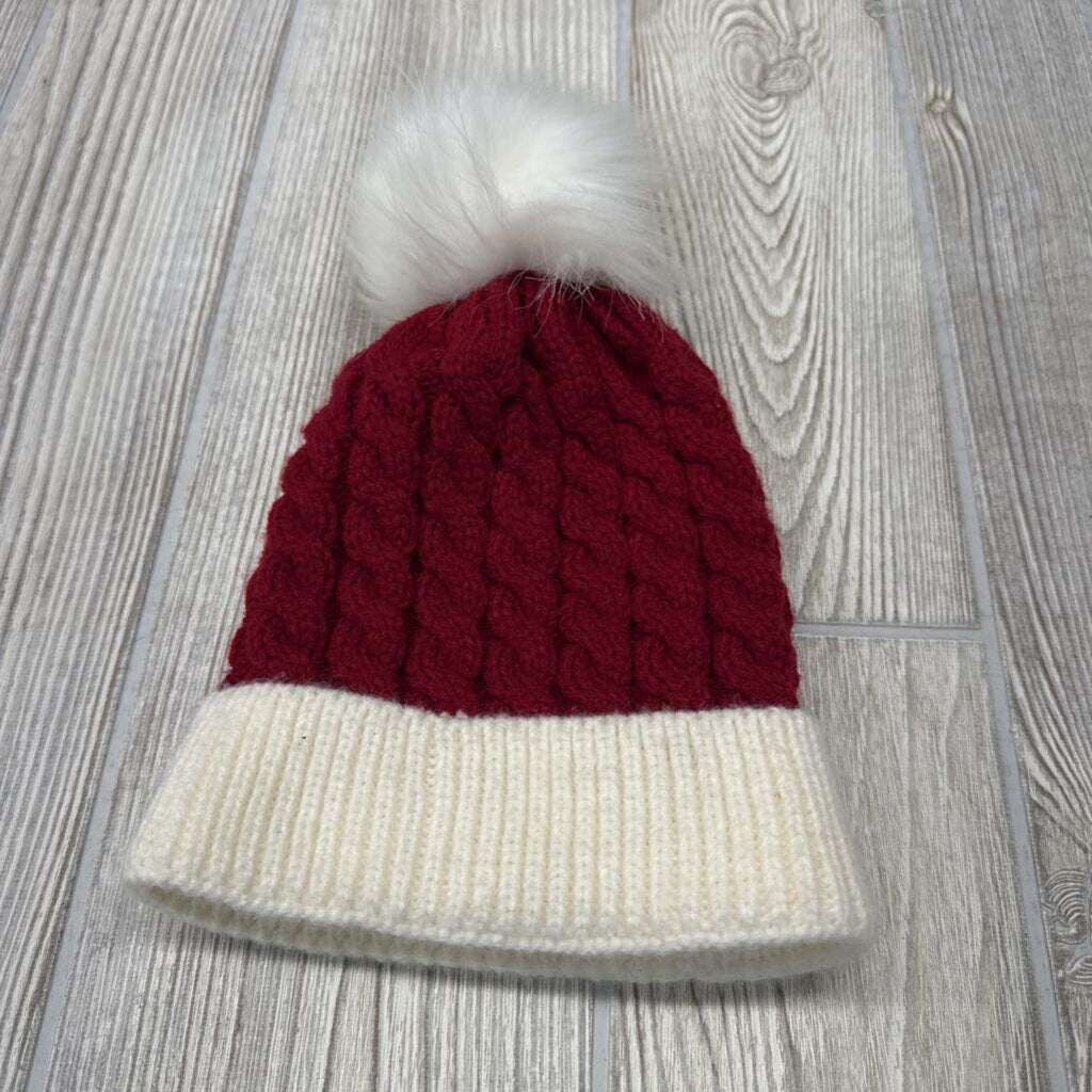 Knit Winter Hat W/ Faux Fur Pom