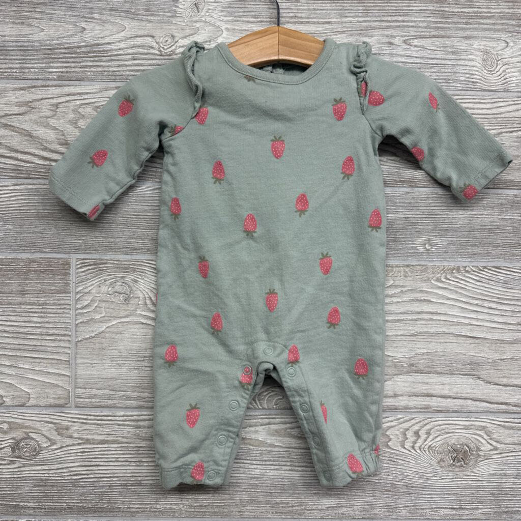 LS Coverall Strawberries Ruffle Shoulder 3m