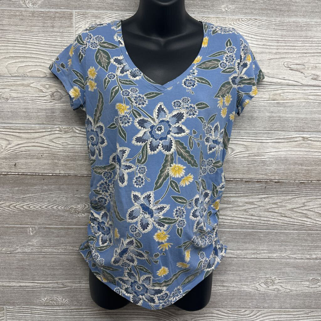 Ruched V Neck Shirt Flowers