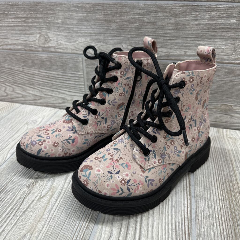 Side Zip Combat Boots Flowers