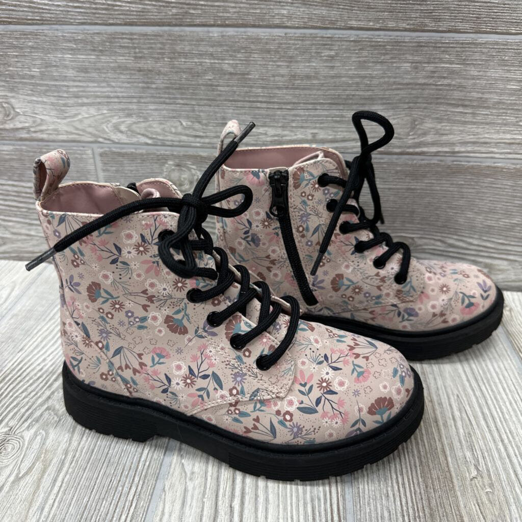 Side Zip Combat Boots Flowers