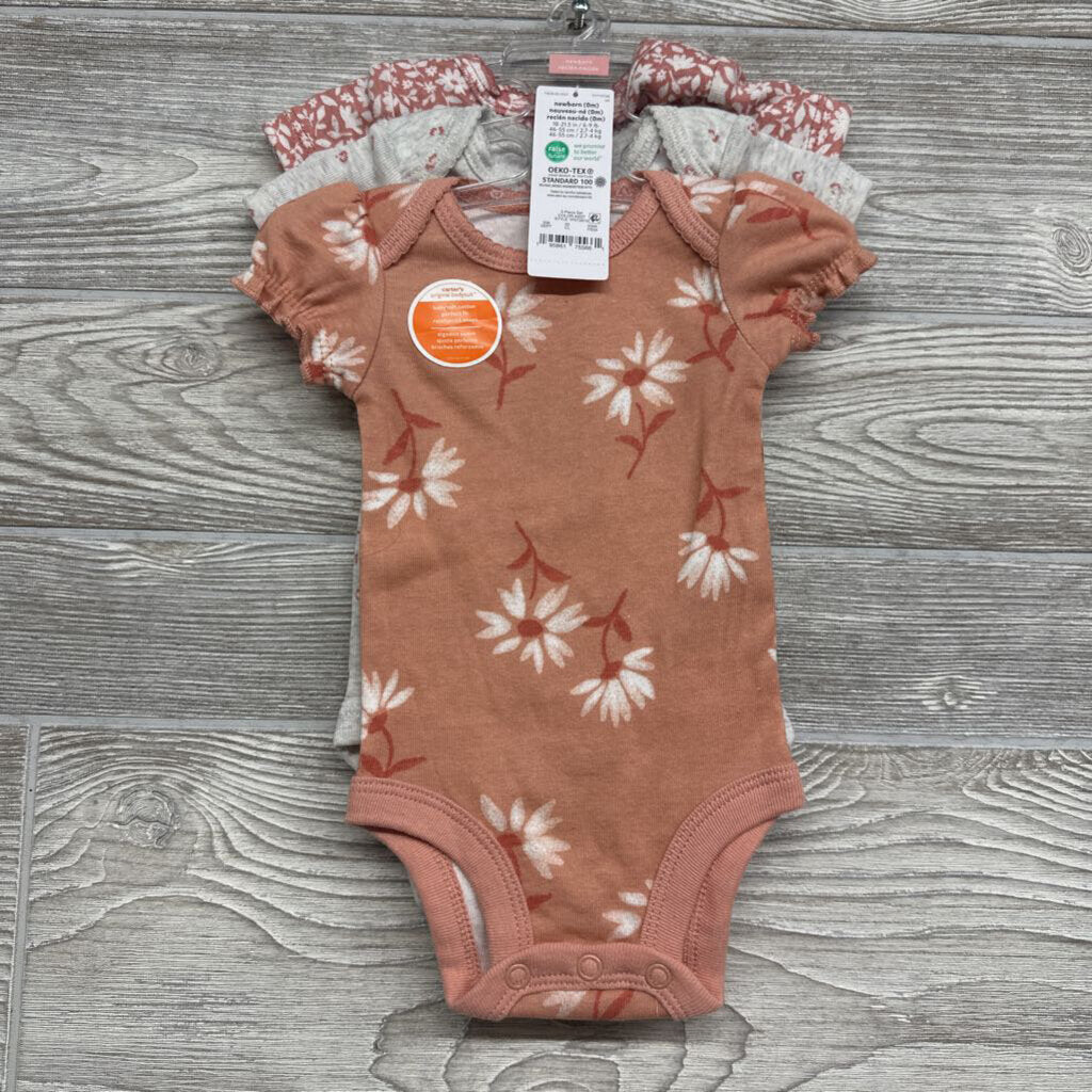 NEW 3 Pk Bodysuits Flowers NB
