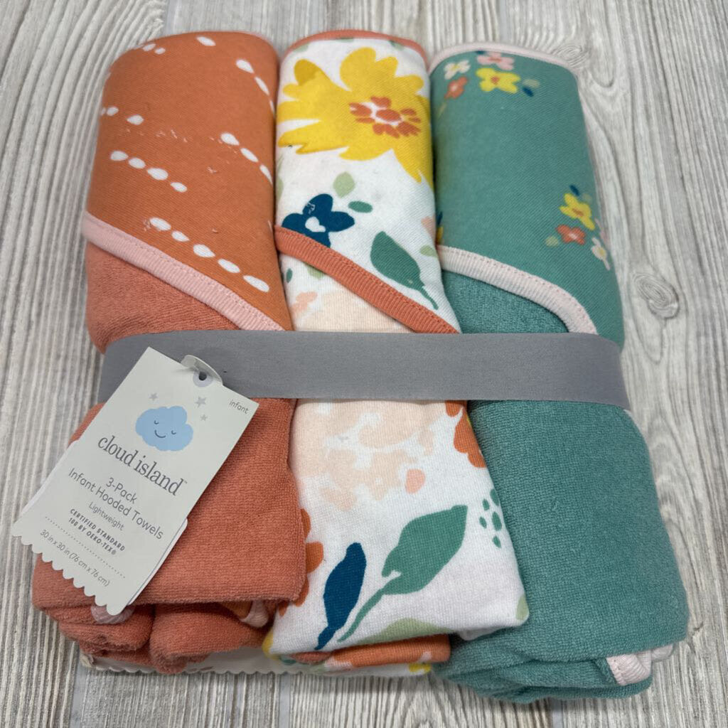 NEW 3 Pk Hooded Towels Flowers