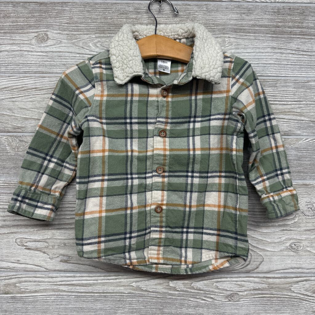 Sherpa Collar Plaid Button Up Shirt 18M