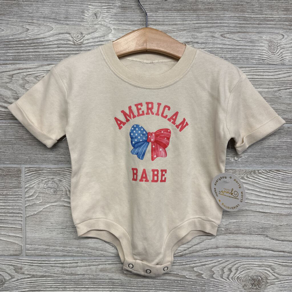 NEW Crewneck Romper American Babe Flag Bow 6-12m