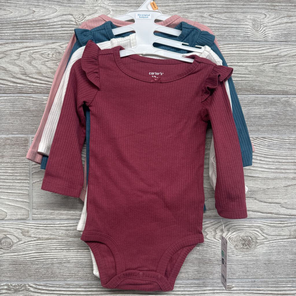 NEW 4 Pc Ribbed Bodysuits Flutter Sleeve 12M