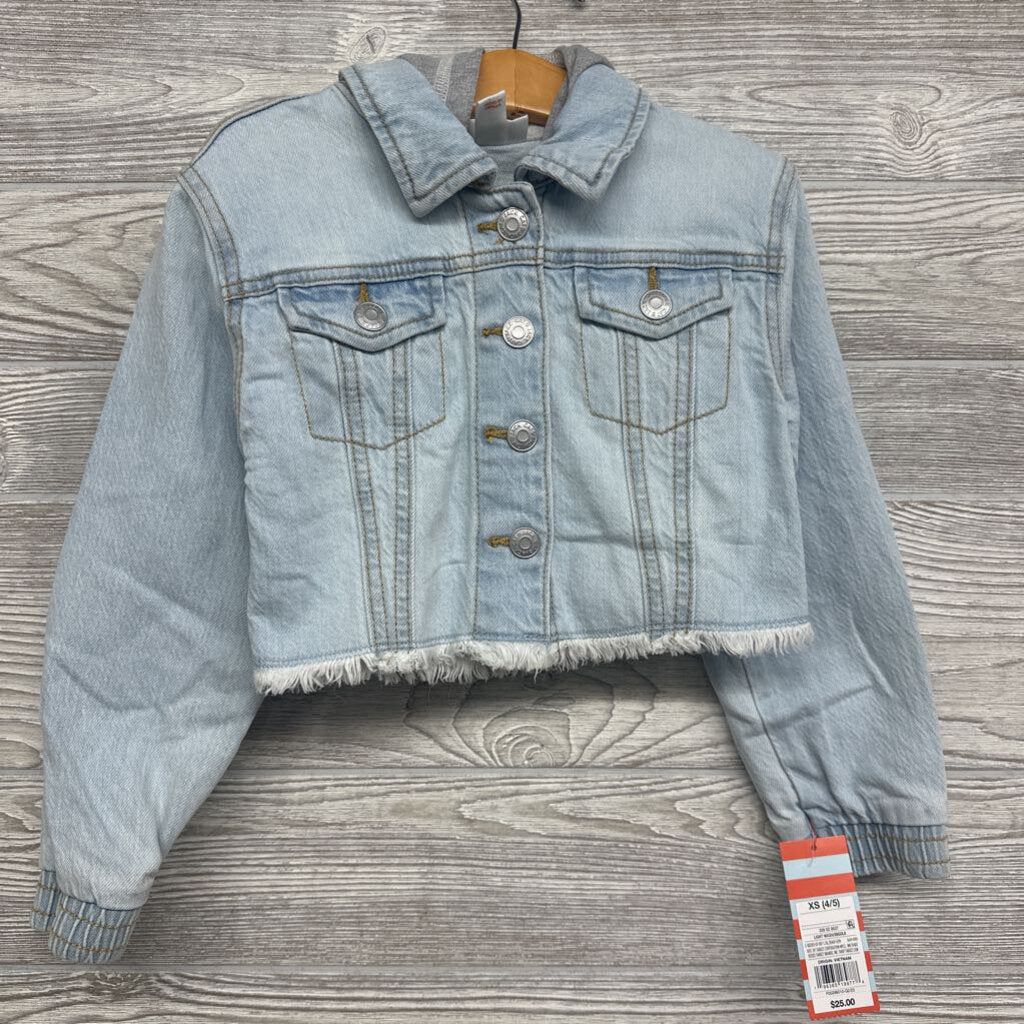 NEW Denim Jacket W/ Hood Frayed 4-5