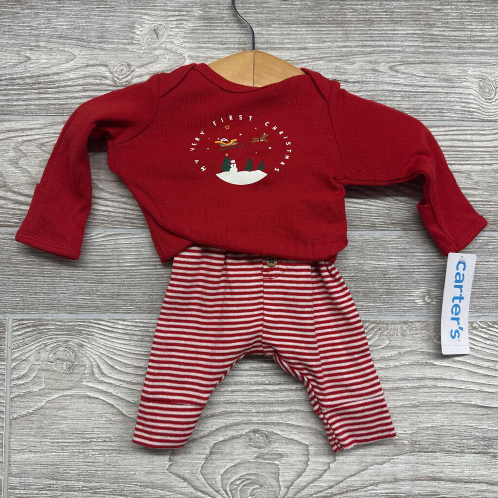NEW LS Bodysuit & Pants My Very First Christmas Stripes Preemie