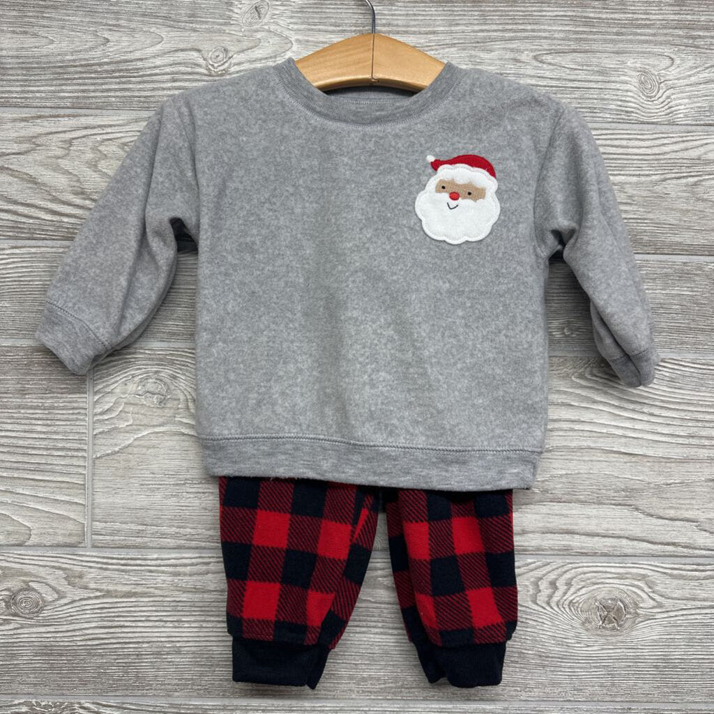 Fleece Crewneck & Joggers Santa Buffalo Plaid 9m *