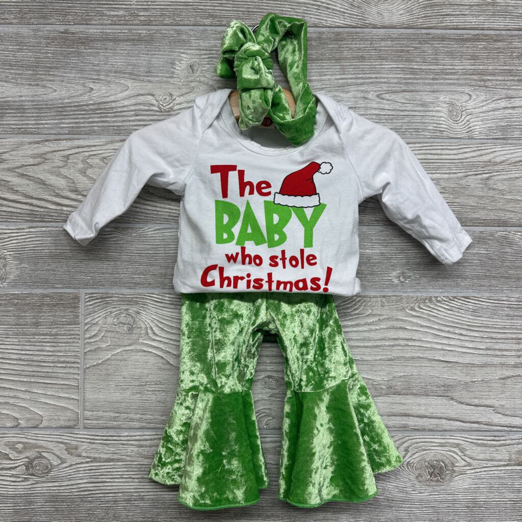 LS Bodysuit & Flare Pants W/ Headwrap The Baby Who Stole Christmas 3-6m