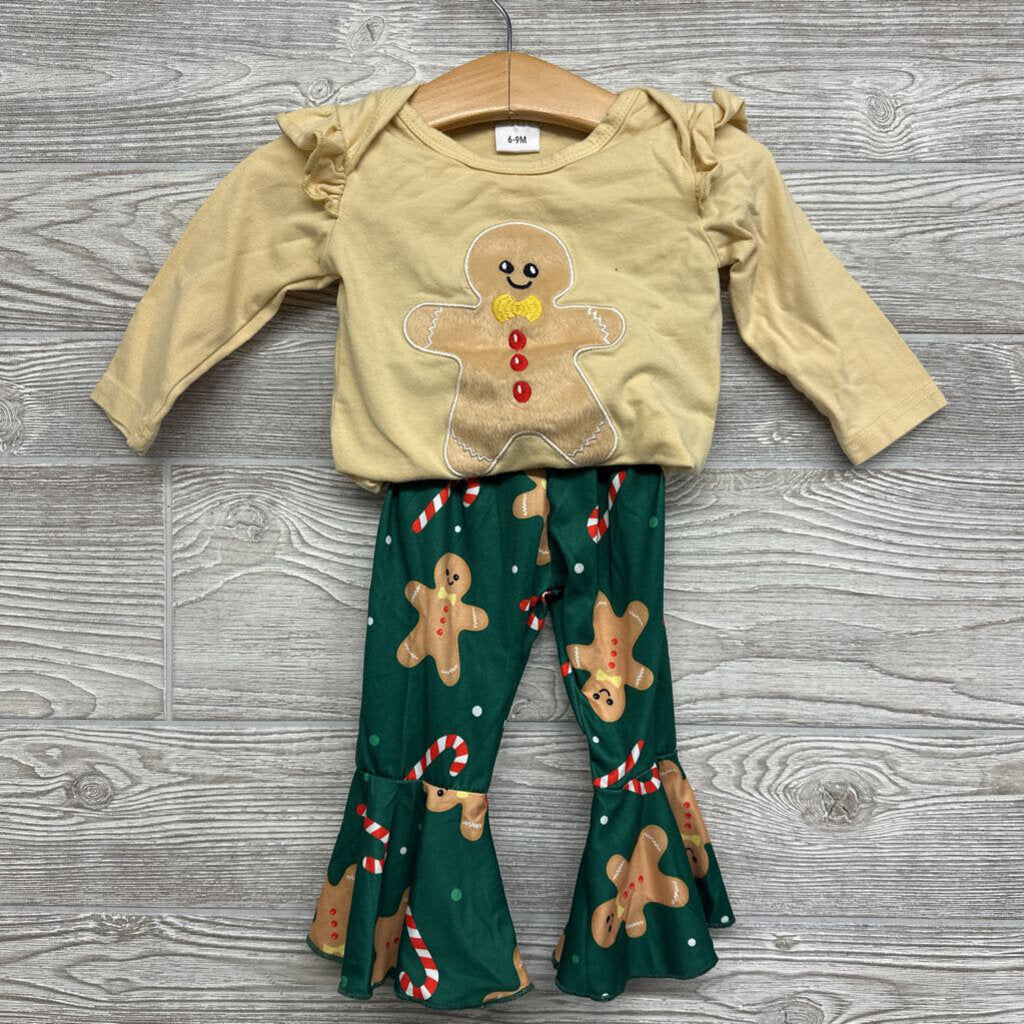LS Bodysuit & Flare Pants Gingerbread Man Candy Canes 6-9m