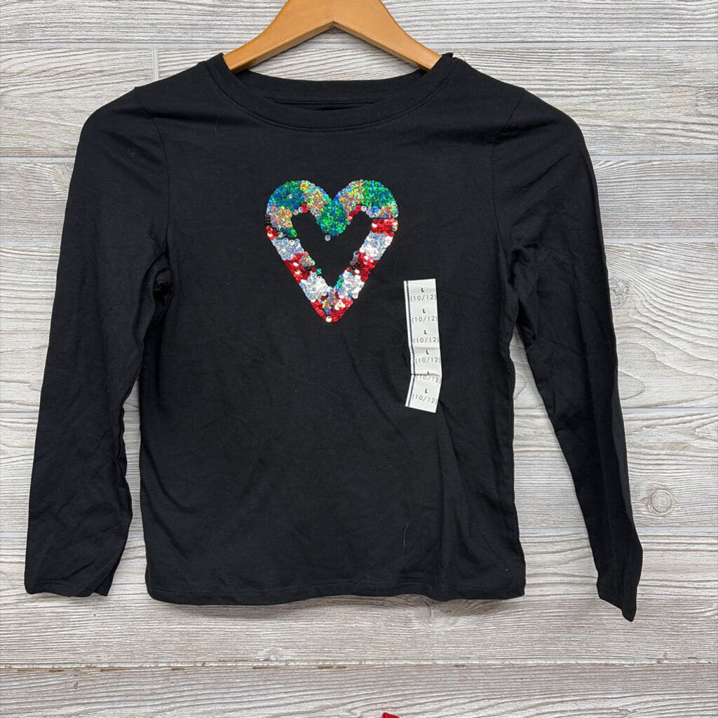 NEW LS Shirt Flip Sequins Candy Cane Heart 10-12