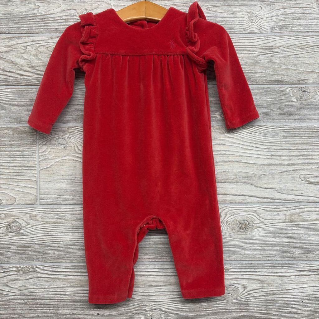 Velour Romper Ruffle Shoulder 6m