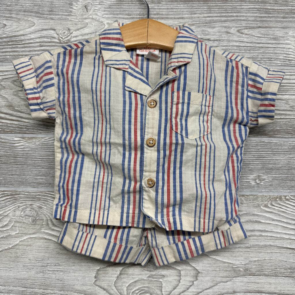 SS Button Up Shirt Stripes & Shorts 3-6M