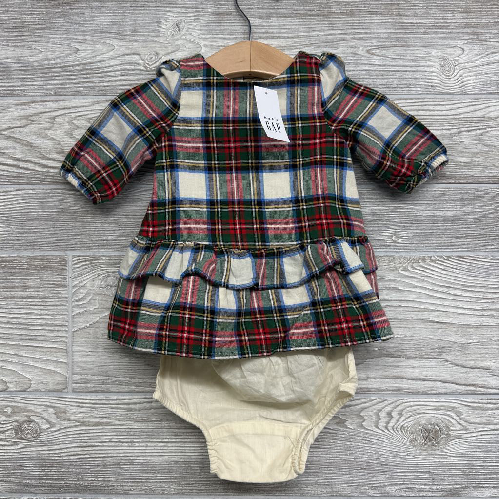 NEW LS Plaid Flannel Dress & Bloomers 0-3m