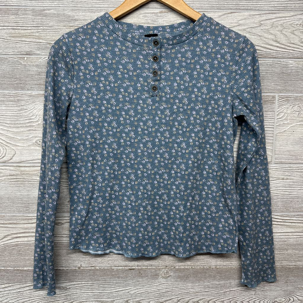 LS Waffle Knit Henley Flowers Lettuce Trim 14-16