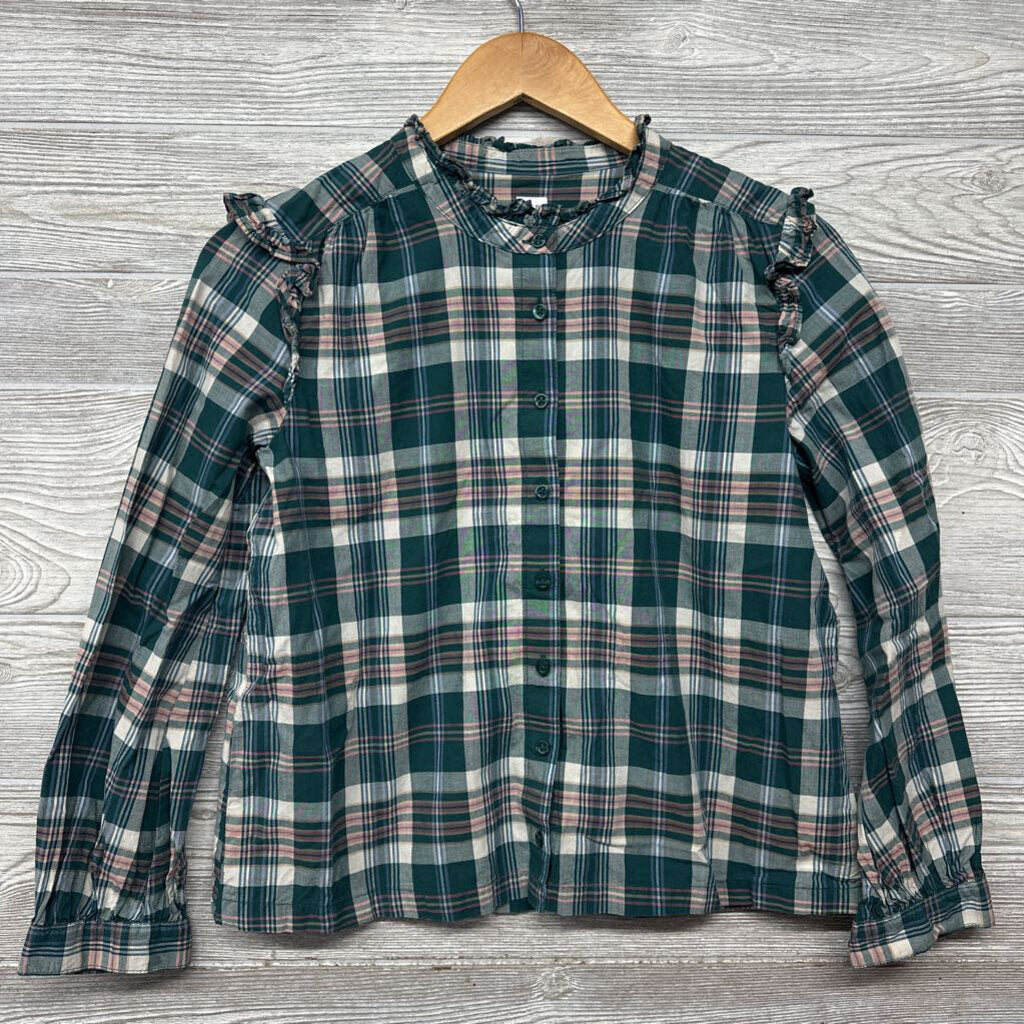 LS Button Up Plaid Shirt Ruffle Collar 14-16