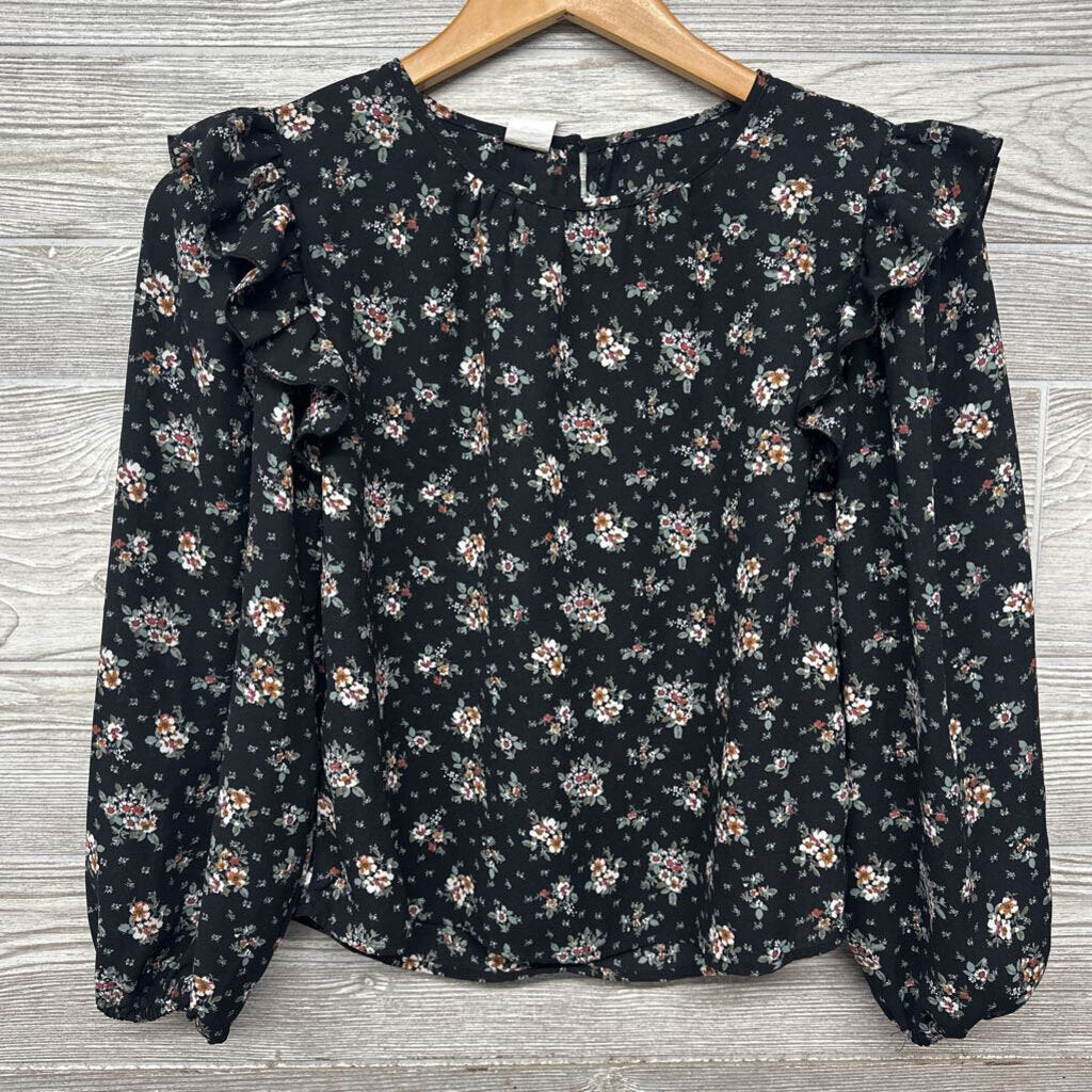 LS Sheer Blouse Flowers Ruffle 10-12