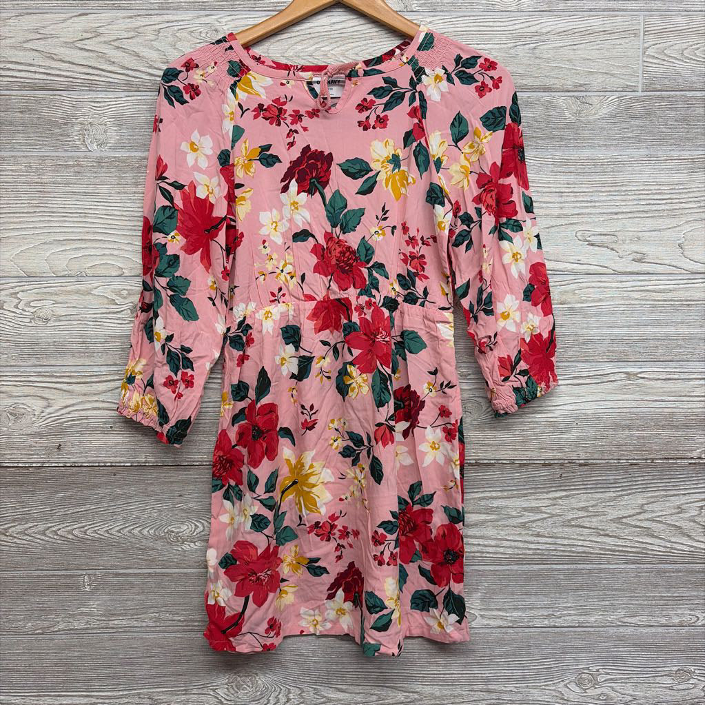 LS Dress Smocked Neck Flowers 10-12