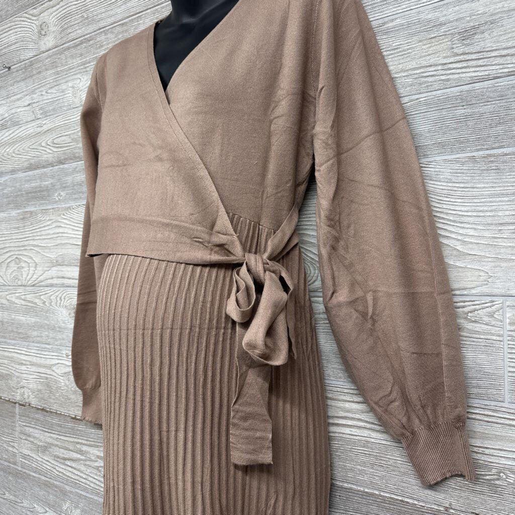 NEW Wrap Dress Puff Sleeve Pleated Skirt Large