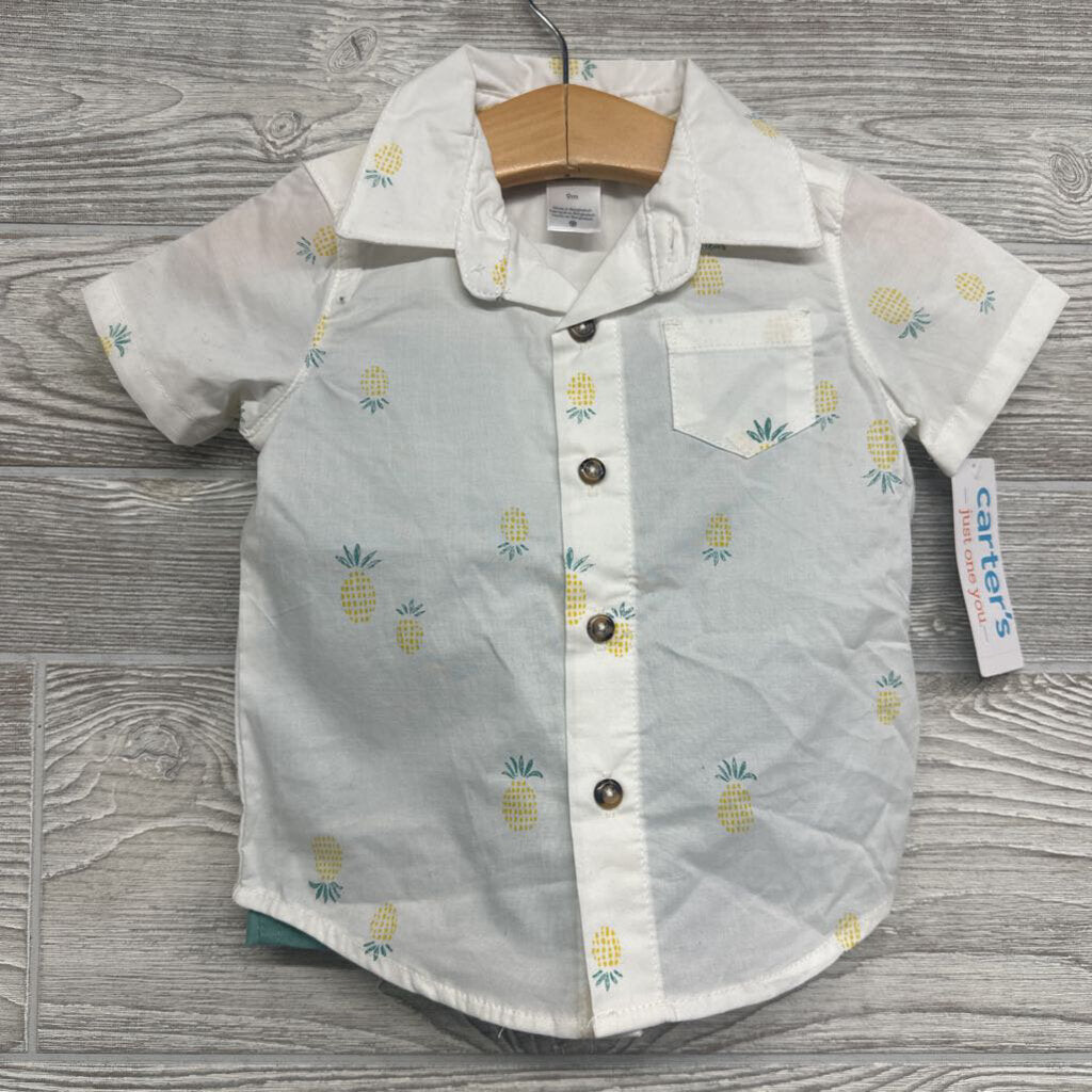 NEW Button Up Shirt & Shorts Pineapples 9m
