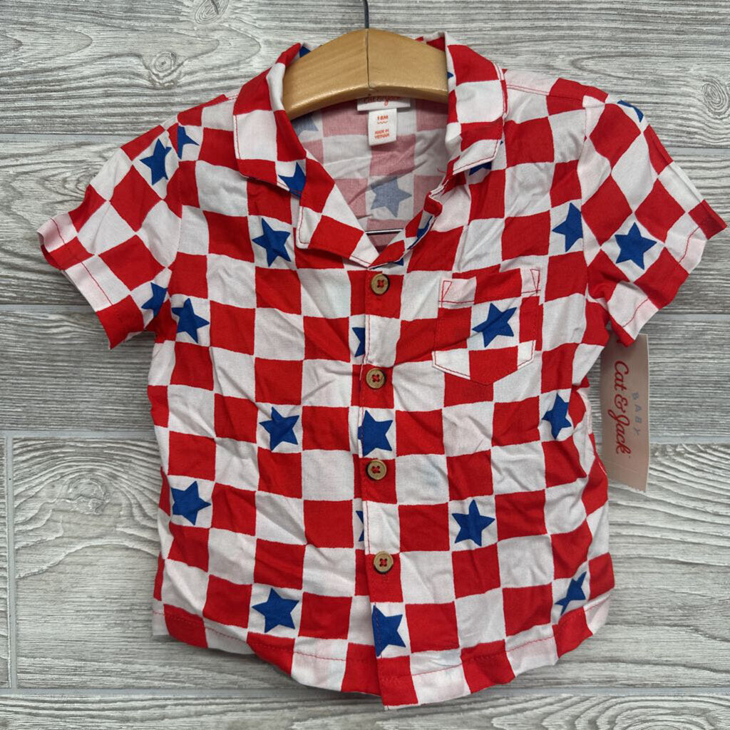 NEW Button Up Shirt & Shorts Checker Stars 18m