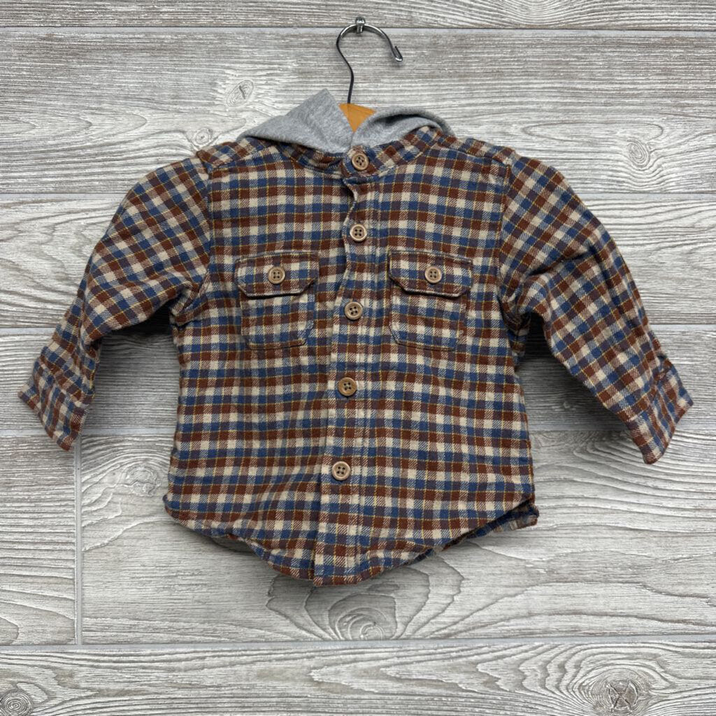 LS Plaid Button Up Shirt W/ Hood 12m